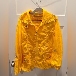 Three Hearts Bright Yellow Windbreaker Jacket Size Large Hooded Rain Coat